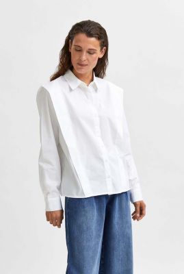 witte biologisch katoenen blouse met plooi details bello ls shirt 16079620