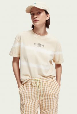 loose fit beige tie-dye t-shirt met tekst opdruk 166213