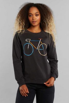 zwarte sweater met geborduurde fiets 18836 ystad raglan color bike