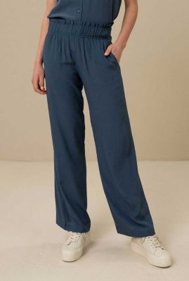 donkerblauwe broek met elastische tailleband robyn viscose pant