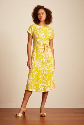 gele jurk met bloemen dessin betty dress loose fit yuca 07096