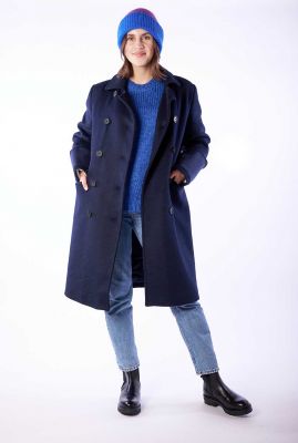 donkerblauwe straight fit trenchcoat jas wool blend 6618590