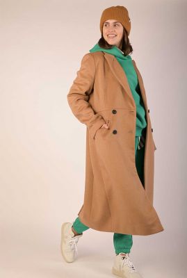 camel kleurige double-breasted mantel jas wool blend 6618597 