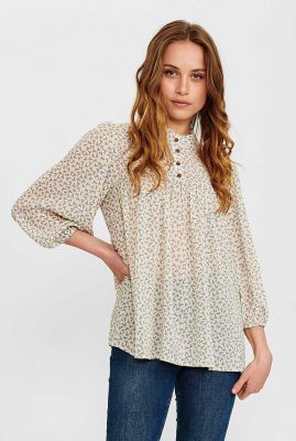 beige blouse met bloemen dessin nucaltum shirt 700472