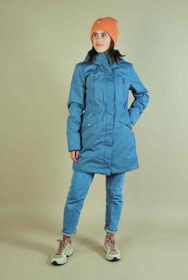 grijsblauwe getailleerde jas met capuchon denise coat 55137