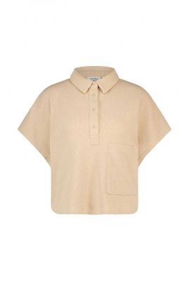 beige boxy polo top met waffel dessin amber top brown rice