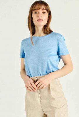 lichtblauw gemêleerd linnen t-shirt augusto 66004