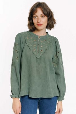 groene opengewerkte blouse van zacht katoen florencia 64244