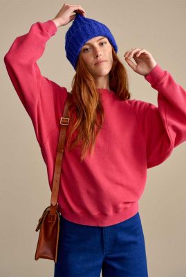 felroze relaxed fit sweater met ruches felda t1510