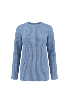 lichtblauwe gebreide trui met ronde hals essential sweater