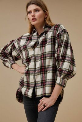 geruite loose fit blouse met 3/4 mouwen sarah scottish blouse