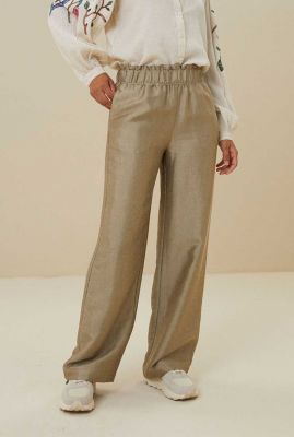 gouden glossy broek met elastische taille robyn gloss pants gold