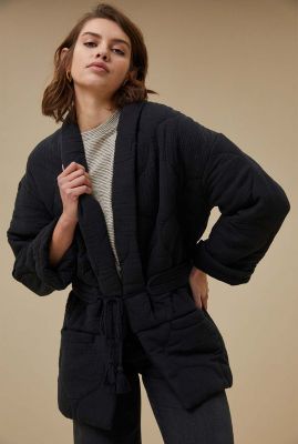zwart gewatteerd kimono jack julie stepped jacket 22519006-861