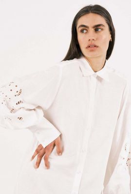 witte loose fit blouse jurk met broderie anglaise dr evi