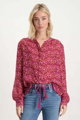 donkerroze blouse met print french blouse razzle dazzle w22.50.1486