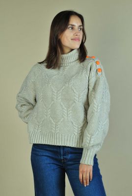 coltrui met oranje knopen row cable button knit 32037