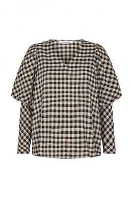 geruite top met v-hals en pofmouw juliana check blouse 95351