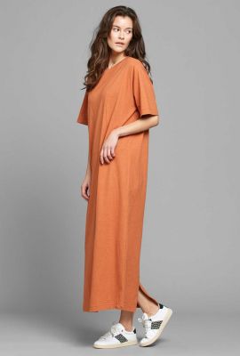 oranje maxi t-shirt jurk met split lammhult sunburn 20747