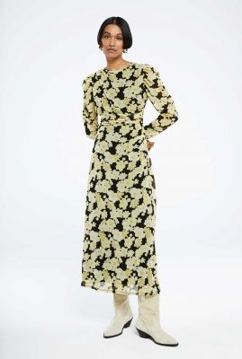 zwarte midi jurk van mesh met bloemenprint bella dress st tropez