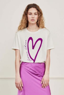 off-white t-shirt met paarse badstof opdruk bernard heart t-shirt