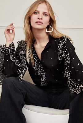 zwarte blouse met ruches en open details josie blouse