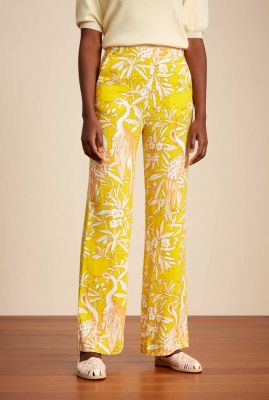 gele wijde broek met bloemenprint ethel pants yuca 07098