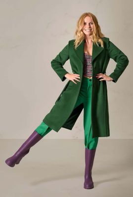 groene mantel jas met ceintuur en drukknopen wool blend 6618593
