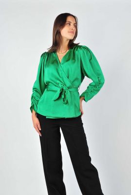groene satijnen wikkel top mira wrap blouse 35076