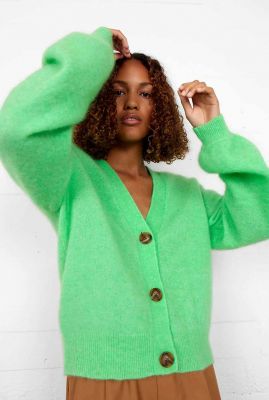 groen oversized vest met v-hals brook knit drop shoulder cardigan