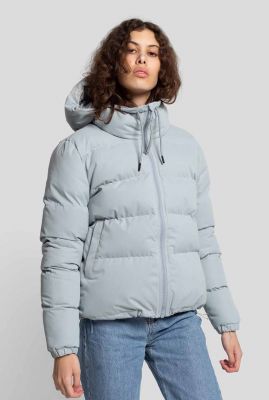 korte lichtgrijze jas met capuchon hooded puffer jacket 77148