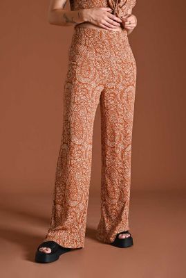 roest kleurige broek met witte paisley print indy rust 