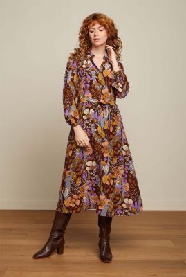 bruine midi jurk met bloemenprint carina dress nifty 07450