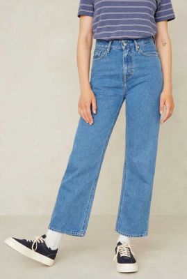 blauwe straight fit jeans met high waist liora cropped k230101902