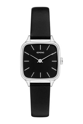 vierkant zilveren horloge met zwarte band kate kom-w4252