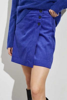 paarsblauwe corduroy a-lijn rok met knopen marlie-m