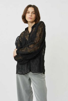 zwarte transparante blouse met ingeweven dessin palia 9627