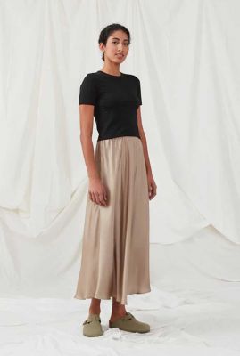 taupe kleurige rok met elastische tailleband devanmd skirt