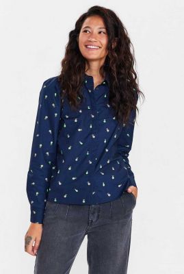 donkerblauwe blouse met peren nuebrar shirt dark sapphire 702341