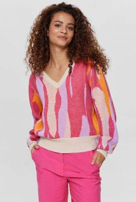 Roze print trui nuibina pullover