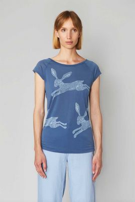 blauw t-shirt met hazen opdruk hares washed blue 480801