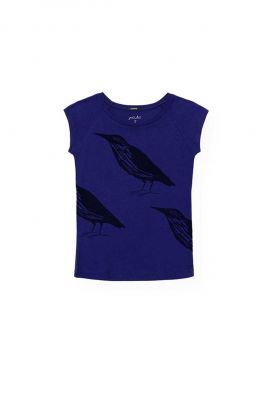 blauw t-shirt met vogels songbird stroll peacock blue 461604