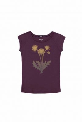 donkerpaars t-shirt met bloem opdruk loewenzahn 441403