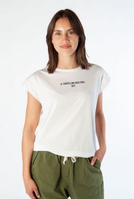 wit t-shirt met aangeknipte mouw en tekst opdruk S221059