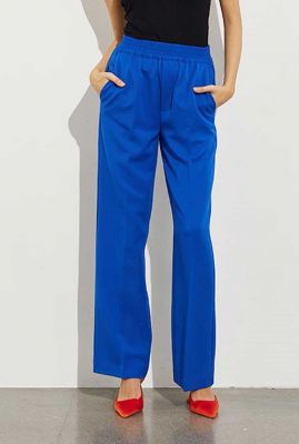 blauwe pantalon met elastische tailleband Phillipa Press