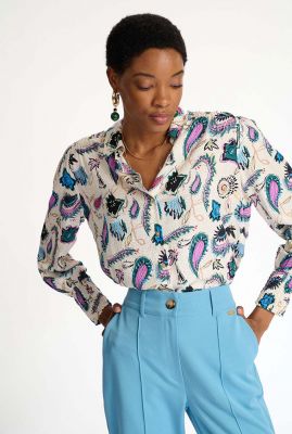ecru blouse met geschilderde paisley print tides ecru sp6946