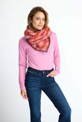 roze geruite wollen sjaal met bies cosy luscious coral sp7017