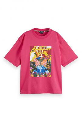 felroze oversized t-shirt met artwork opdruk 168867