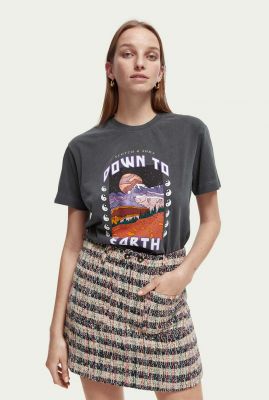 antraciet kleurig loose fit t-shirt met space opdruk 167897