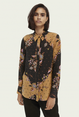 zwarte viscosemix blouse met bloemen dessin 162526
