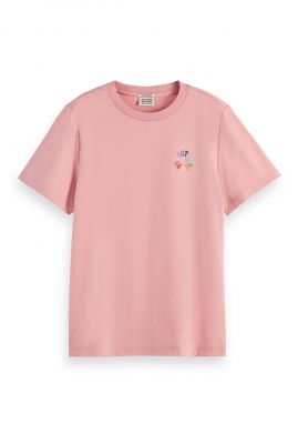 roze t-shirt met geborduurde en gekleurde merknaam 167885